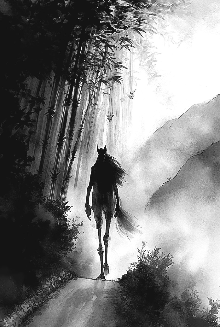 Black-and-white interior illustration from Part Three of Tiktik: A Summer of Three Names, featuring the tikbalang